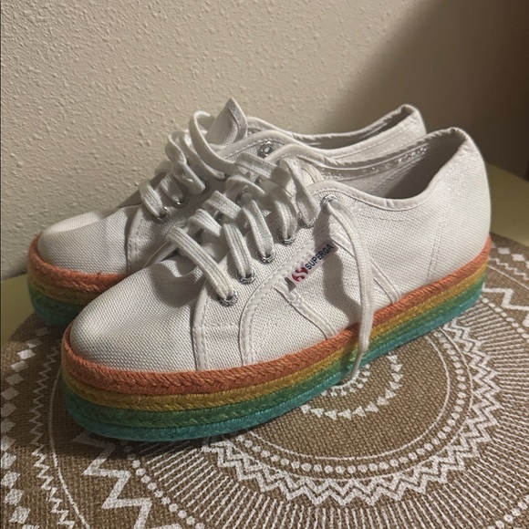 Superga Pride Rainbow & White Platform Sneakers - Picture 2 of 10